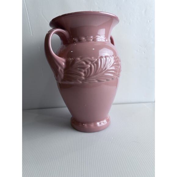 BEAUTIFUL VINTAGE ABINGDON ART POTTERY 153 ACANTHUS LEAF PINK WITH HANDLES VASE! - Picture 9 of 16
